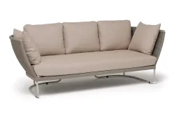 "Фиджи" диван 3-местный плетеный из роупа, каркас алюминий светло-серый (RAL7035) муар, роуп серый меланж круглый, ткань Mossle бежевая