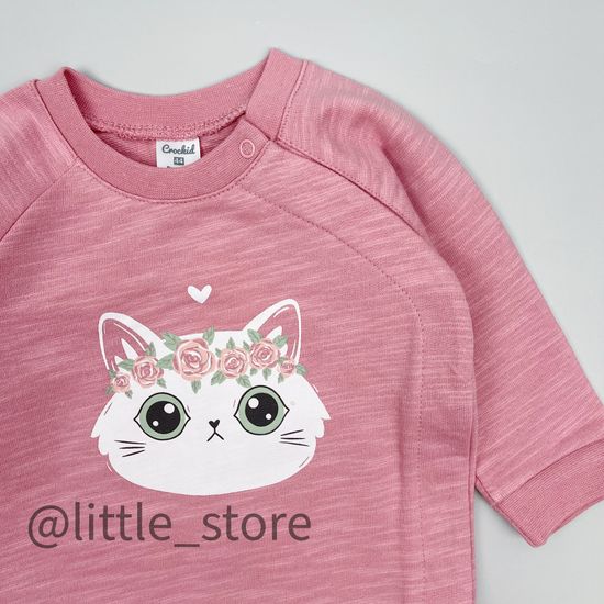 Свитшот из футера "Кошечки и цветочки" розовый зефир