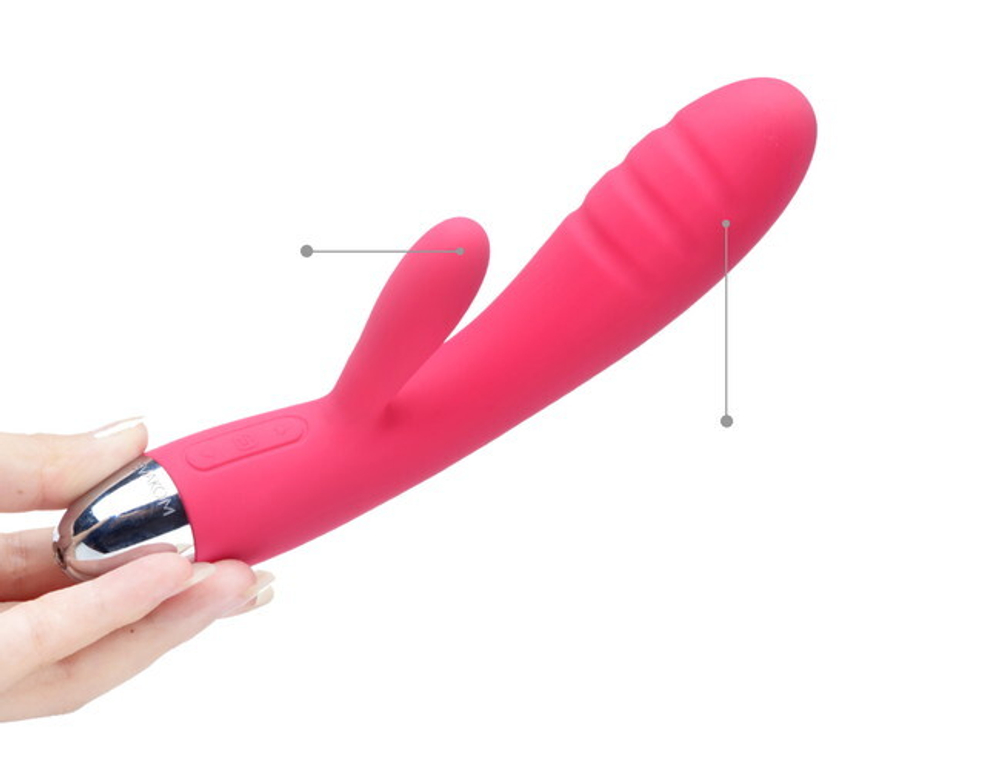 Мощный перезаряжаемый вибратор для двойной стимуляции Barbara ,8 режимов (19,5 см , розовый с серебряным ) (Цвет: розовый с серебряным)