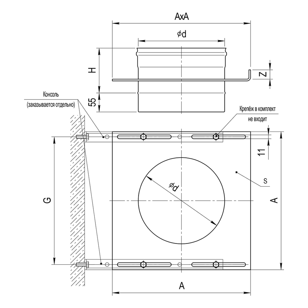 Площадка монтажная одностенная (439/0,8 мм) Ф140 (Ferrum)