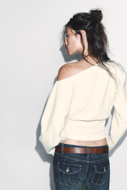 ZARA АСИММЕТРИЧНАЯ ХЛОПКОВАЯ ТОЛСТОВКА, ЭКРЮ