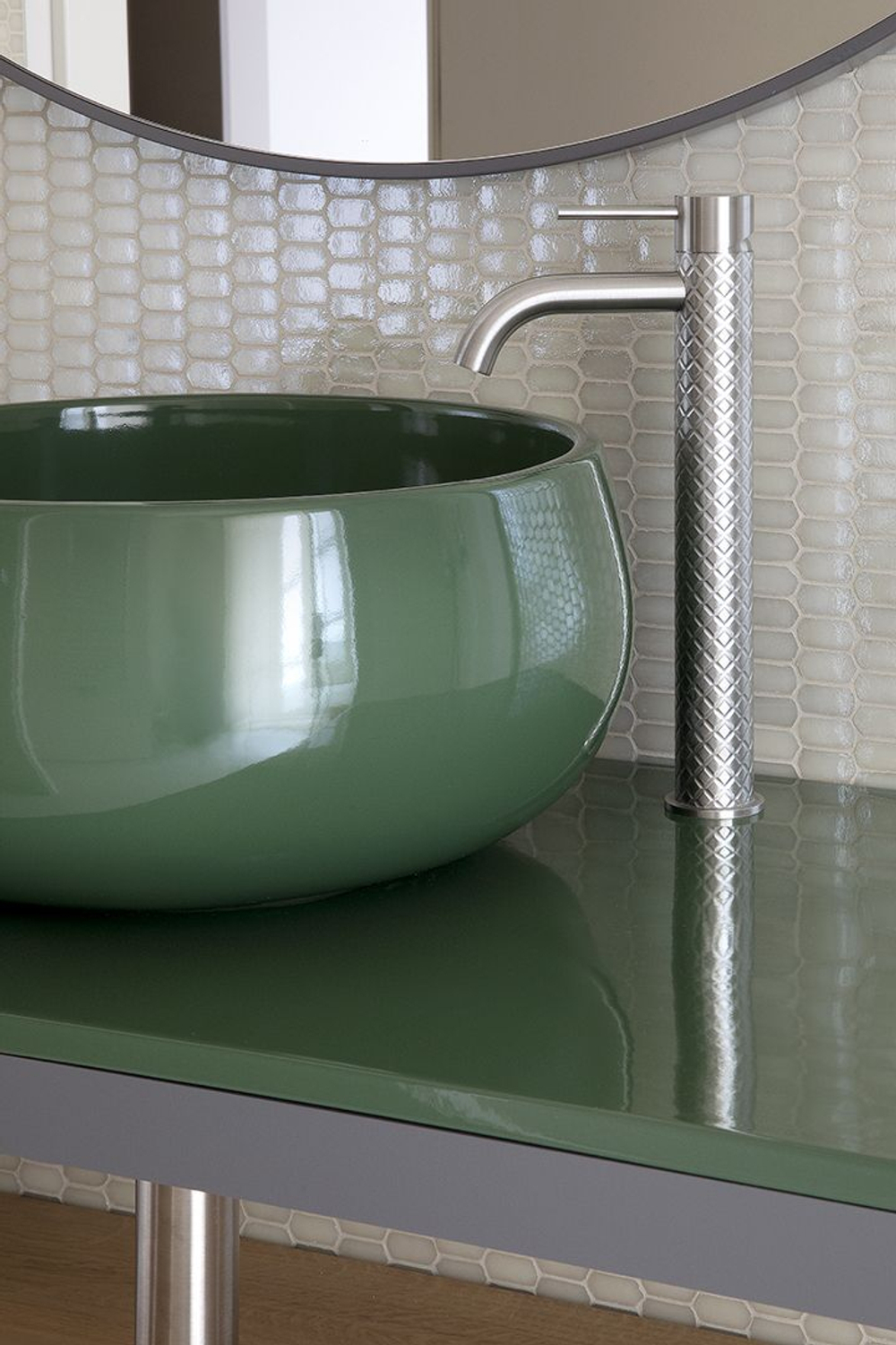 Смеситель для раковины Gessi316, высокий, c коротким изливом, без донного клапана, цвет Steel Brushed