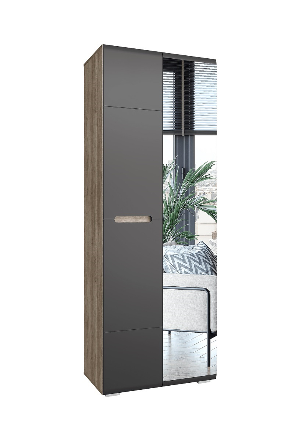 Шкаф с зеркалом Наоми ШК-22, графит