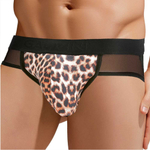 Сексуальные мужские трусы-джоки с леопардовой вставкой по центру (Размер: M) (Цвет: коричневый)