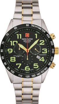 С браслетом Мужские наручные часы с серебряным браслетом Swiss Alpine Military 7047.9147 chrono 45mm 10ATM