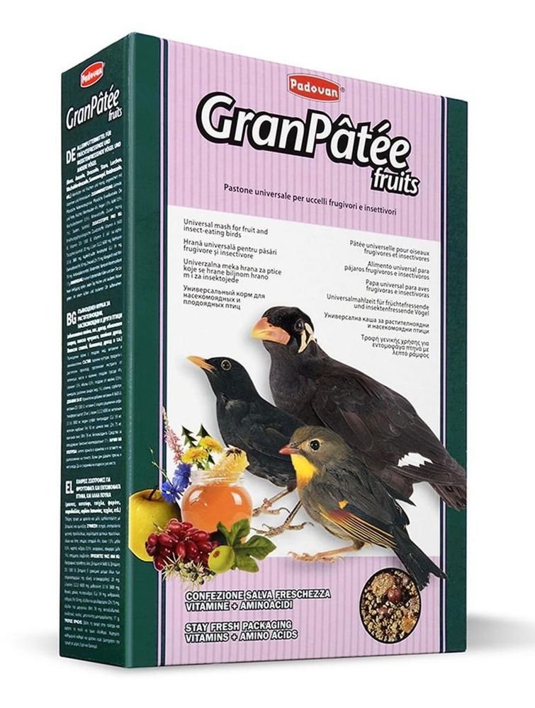 Корм Padovan GRANPÂTÉE fruits комплексный, фруктовый для насекомоядных птиц 1кг