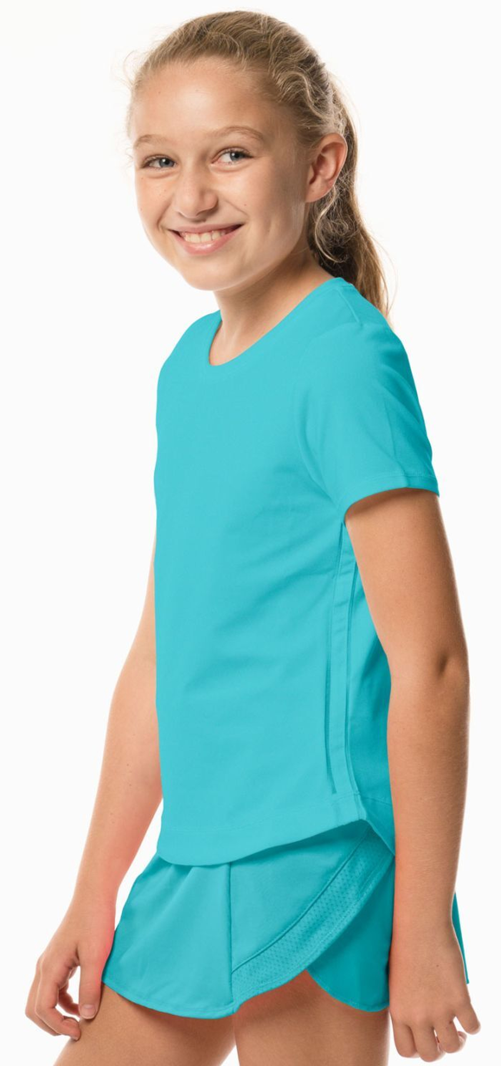 Футболка для девочки теннисная Lucky in Love Core Dynamic High-Low S/S Girls - ocean