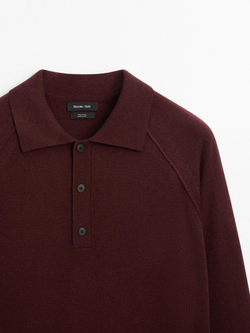 Massimo Dutti Шерстяной свитер с воротником поло, гранатовый