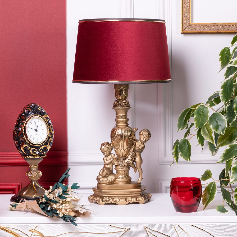 Настольная лампа Путти Бронза с абажуром Тюссо Конфети Рубивайн