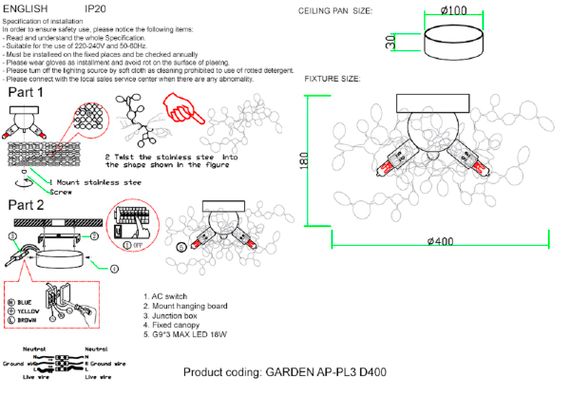 Настенный светильник Crystal Lux GARDEN AP-PL3 D400 GOLD