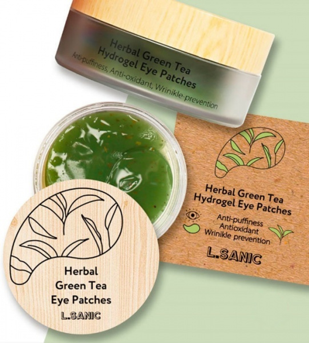 Гидрогелевые патчи с экстрактом зеленого чая - L'SANIC Herbal Green Tea Hydrogel Eye Patches, 60 шт