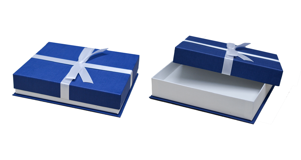 Коробочка под колье с бантиком (синий, картон)