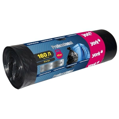 Мешки строительные для мусора экстра прочные пленка ПВД цвет черный толщина 60 мкм 160л (10шт.) YORK