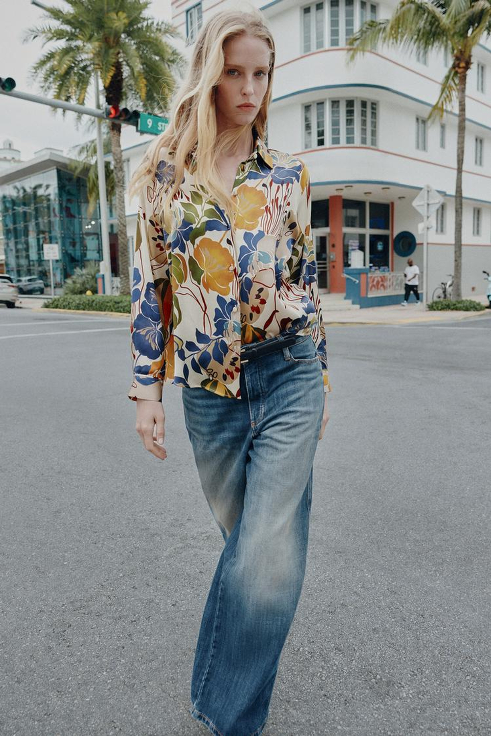 ZARA АТЛАСНАЯ БЛУЗКА С ПРИНТОМ, РАЗНОЦВЕТНЫЙ