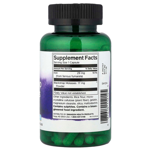 Swanson, черная патока с железом, 120 капсул