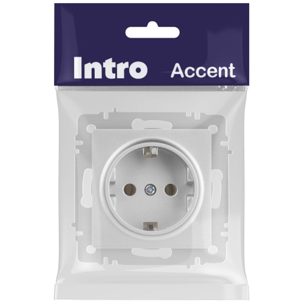 Розетка Intro Accent 6-202-03 2P+E Schuko 16А-250В IP20 СУ AL/CU алюминий | Intro