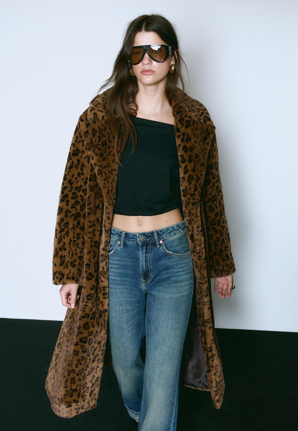 STRADIVARIUS Длинная шуба из искусственного меха с анималистическим принтом, бежевый