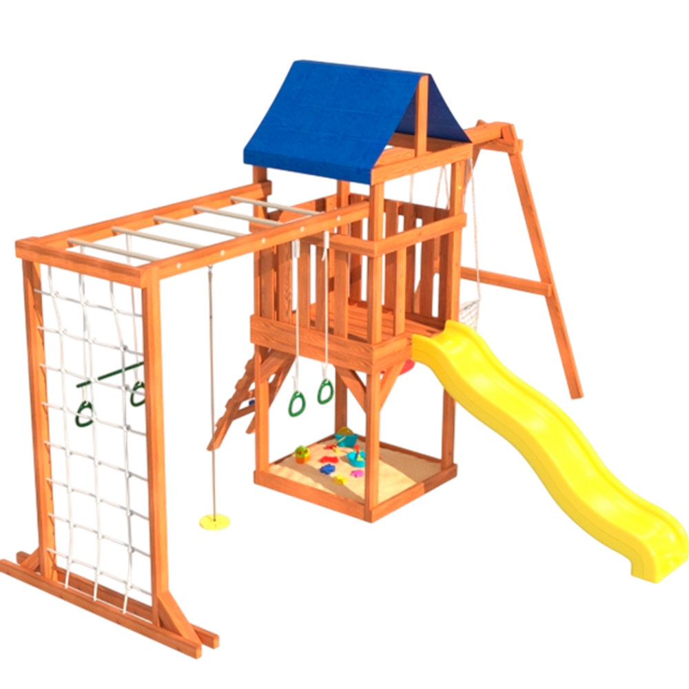Детская площадка Fun Land с сеткой, рукоходом, качелями и плетенным креслом