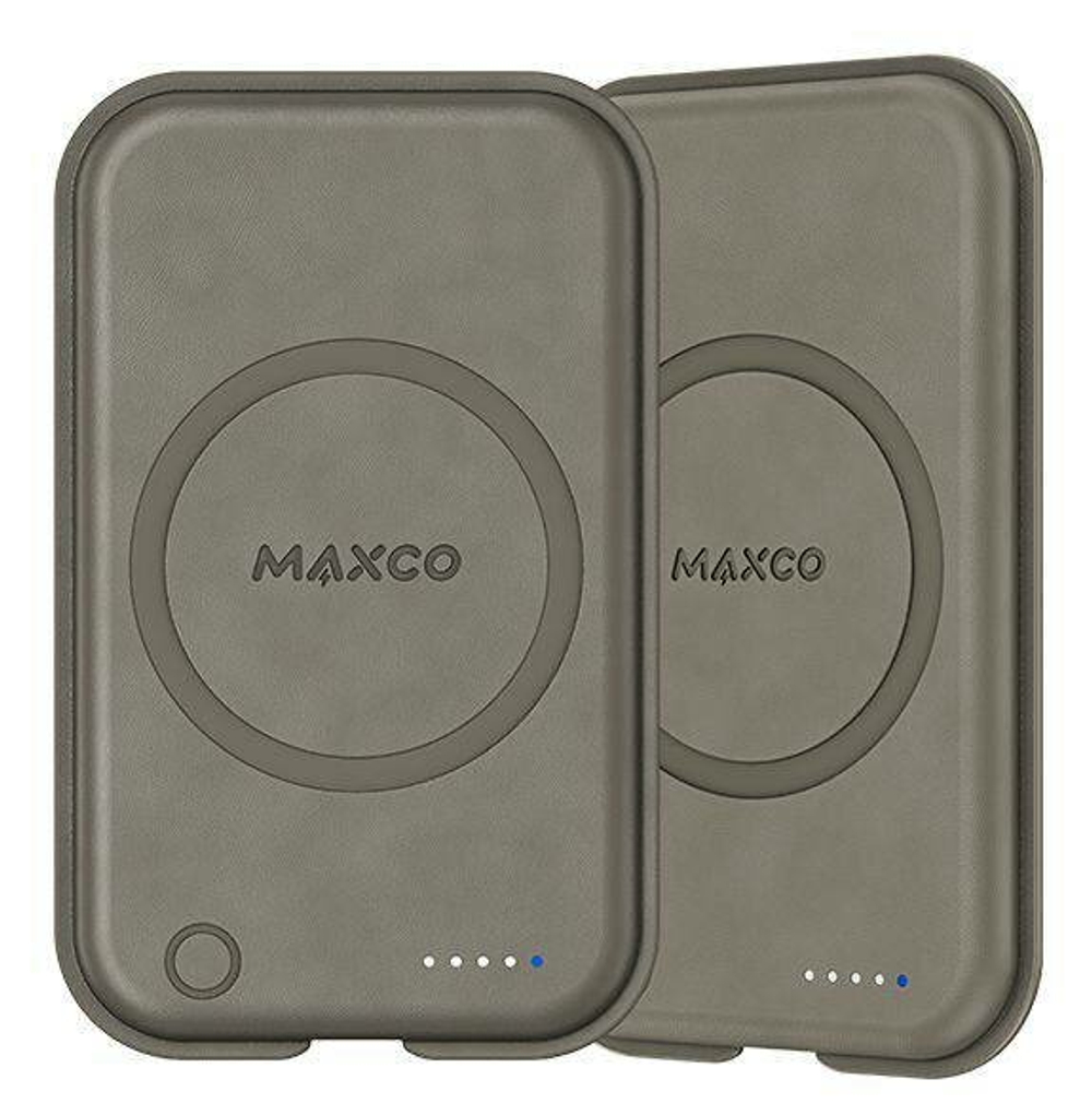 Внешний магнитный аккумулятор с беспроводной зарядкой Maxco Future Magnetic Two-Way, 5000 mAh, 15W, в коже Nappa, Серый