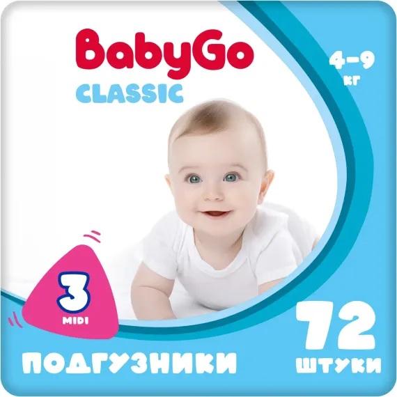 Подгузники BabyGo Classic M (4-9 кг) 72 шт.