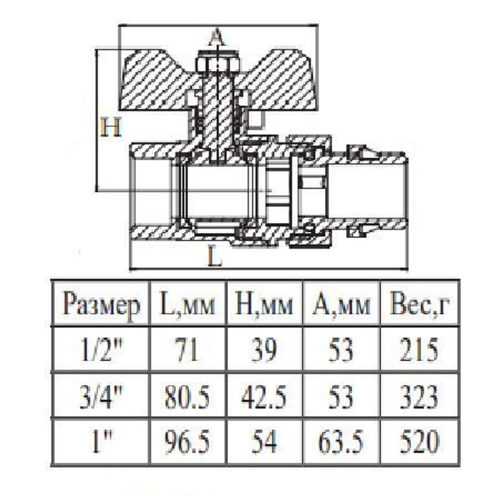 Шаровый кран  (НИКЕЛ) с амер. и кон. прок.  1/2 (БАБ.) ViEiR (80/10шт)