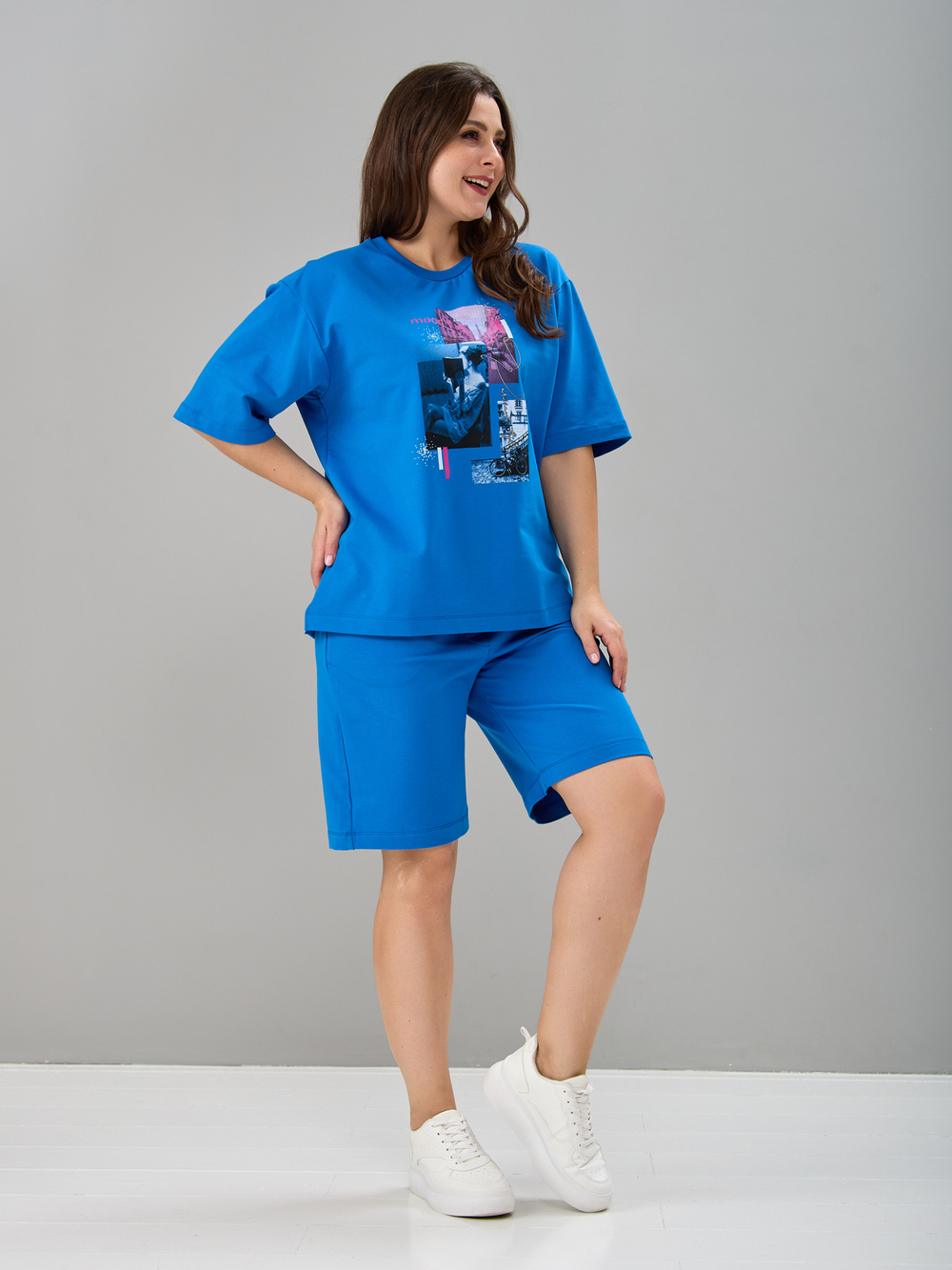 Костюм с шортами КНф-101П/васильковый