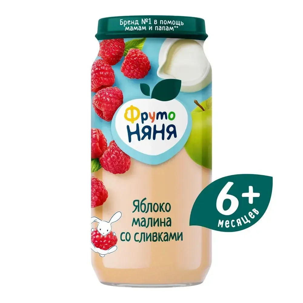 Пюре фруктовое ФрутоНяня с 6 месяцев, яблоко и малина со сливками, 250 г