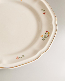 ZARA HOME ФАРФОРОВАЯ ДЕСЕРТНАЯ ТАРЕЛКА С УЗОРОМ, КРЕМОВЫЙ