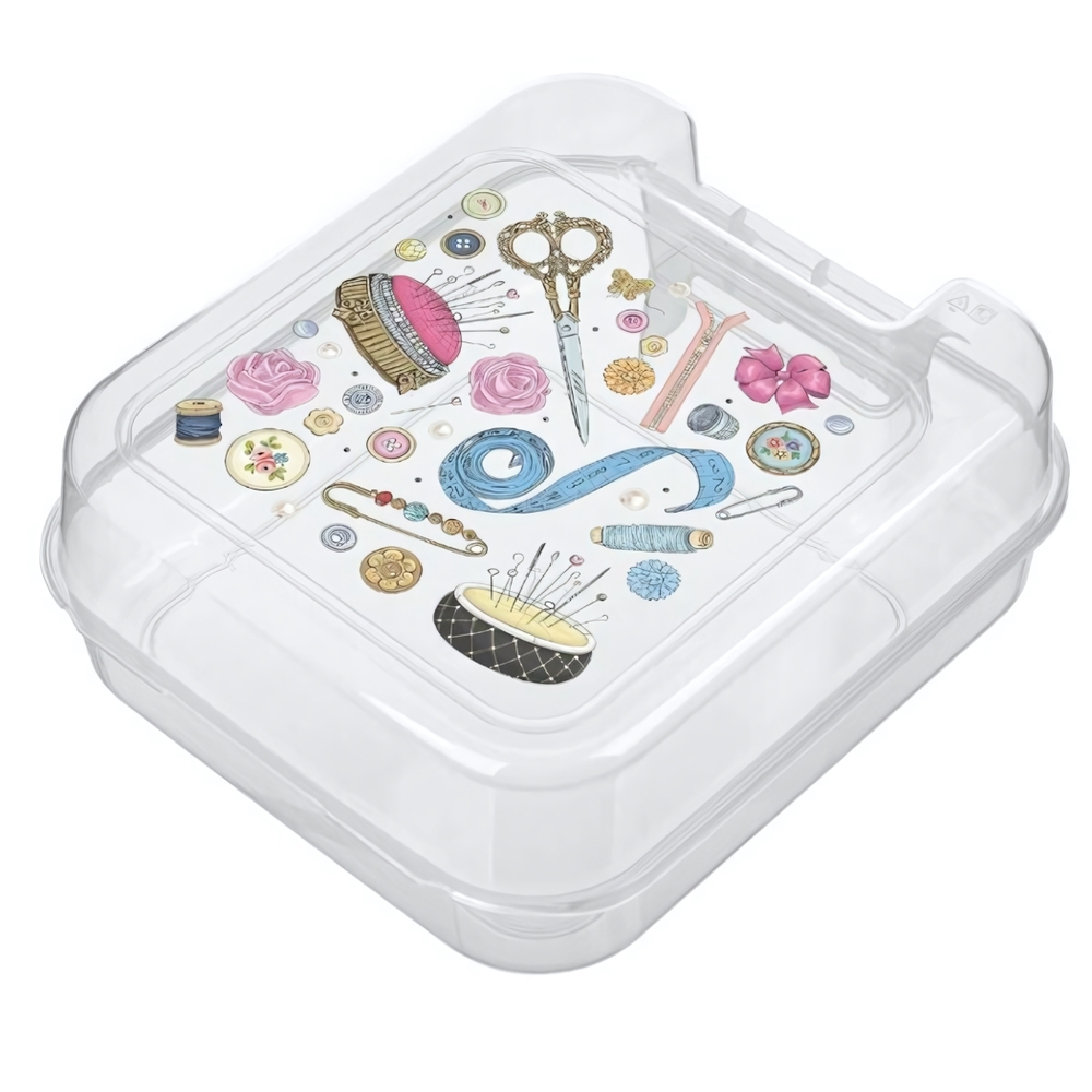 Контейнер для хранения "Tule" 260x230x100мм с декором "Рукоделие" (бесцветный)