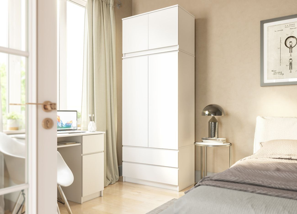 Шкаф для одежды распашной с полками Белый, 160х50х210 см Мори ДСВ Мебель