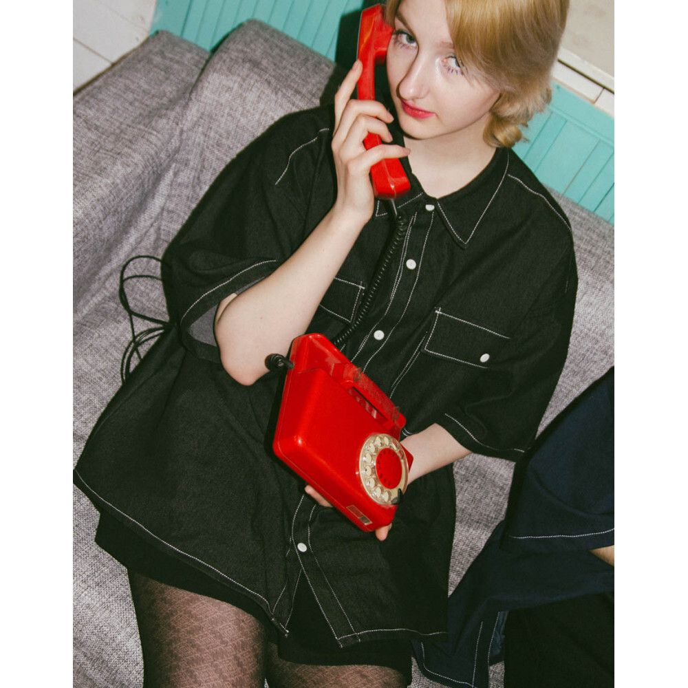 Рубашка БИЧ Джинсовая с Коротким Рукавом Черная