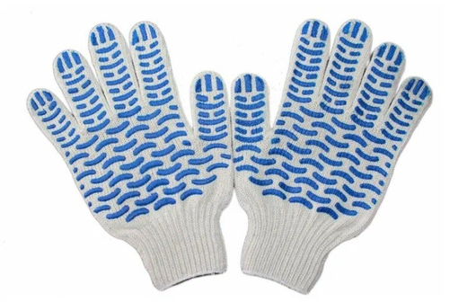 Перчатки х/б 6 нитей 10 класс ПВХ Волна Белые (10шт/уп) (250шт/мешок)