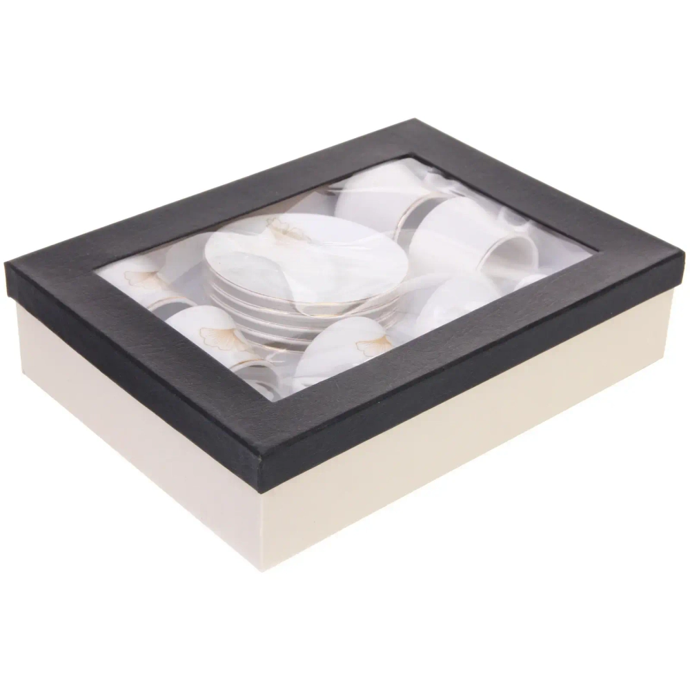 Кофейный набор 12 предметов «Золотая коллекция» (6 кружек 90мл+6 блюдец), листок, узкая кружка