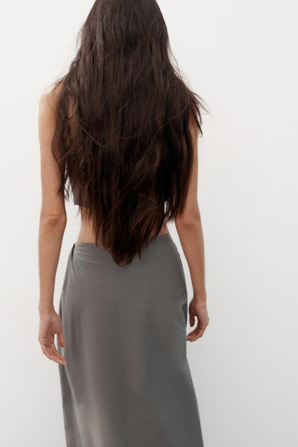 ZARA КОМБИНИРОВАННАЯ ЮБКА-КЛЁШ МИДИ, МЯГКИЙ СЕРЫЙ