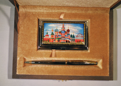 Набор "Москва. Собор" визитница (роспись Палех), ручка