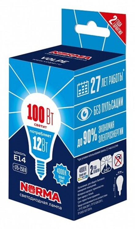 Лампа светодиодная Volpe LED-G60 E14 12Вт 4000K UL-00010993