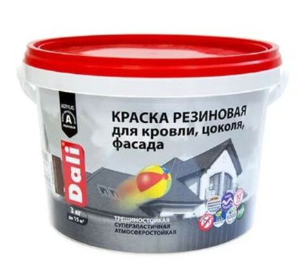 Краска фасадная резиновая д/кровли,цоколя,фасада сер.графит 12кг DALI