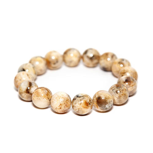 Браслет из белого пейзажного янтаря, бусины 9 мм. Янтарь натуральный калининградский