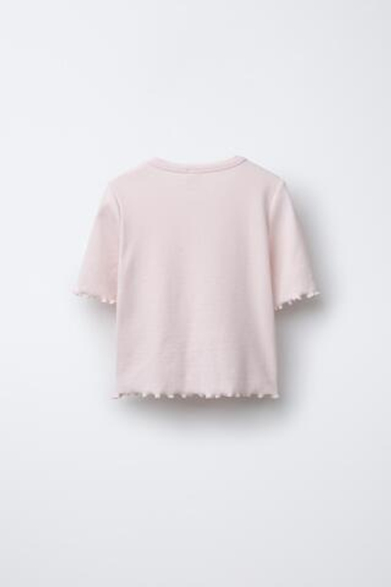 ZARA ФУТБОЛКА В РУБЧИК С БУСИНАМИ, РОЗОВЫЙ
