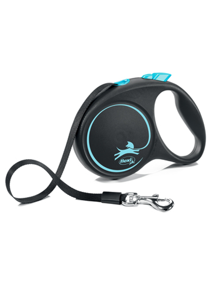 Поводок-рулетка Flexi Black Design M. Лента 5 м. для собак до 25 кг. Синий