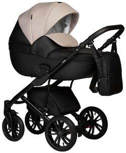Детская коляска Indigo Mio Eco 3 в 1 с автокреслом Avionaut Cosmo 04 черная кожа+св.бежевая кожа