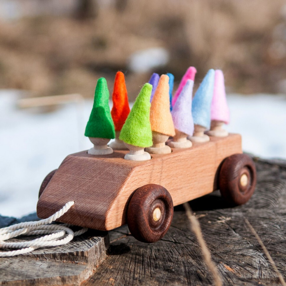 Машинка с 10 пассажирами в разноцветных фетровых колпачках