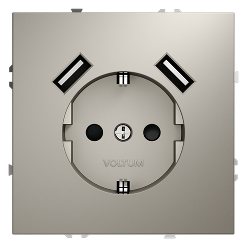Розетка встраиваемая VOLTUM S70 с заземлением и защитными шторками, 16А, с USB, A+A, (кашемир)