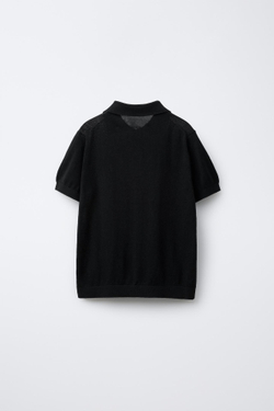 ZARA ПОЛО ИЗ ХЛОПКА И ЛЬНА, ЧЕРНЫЙ