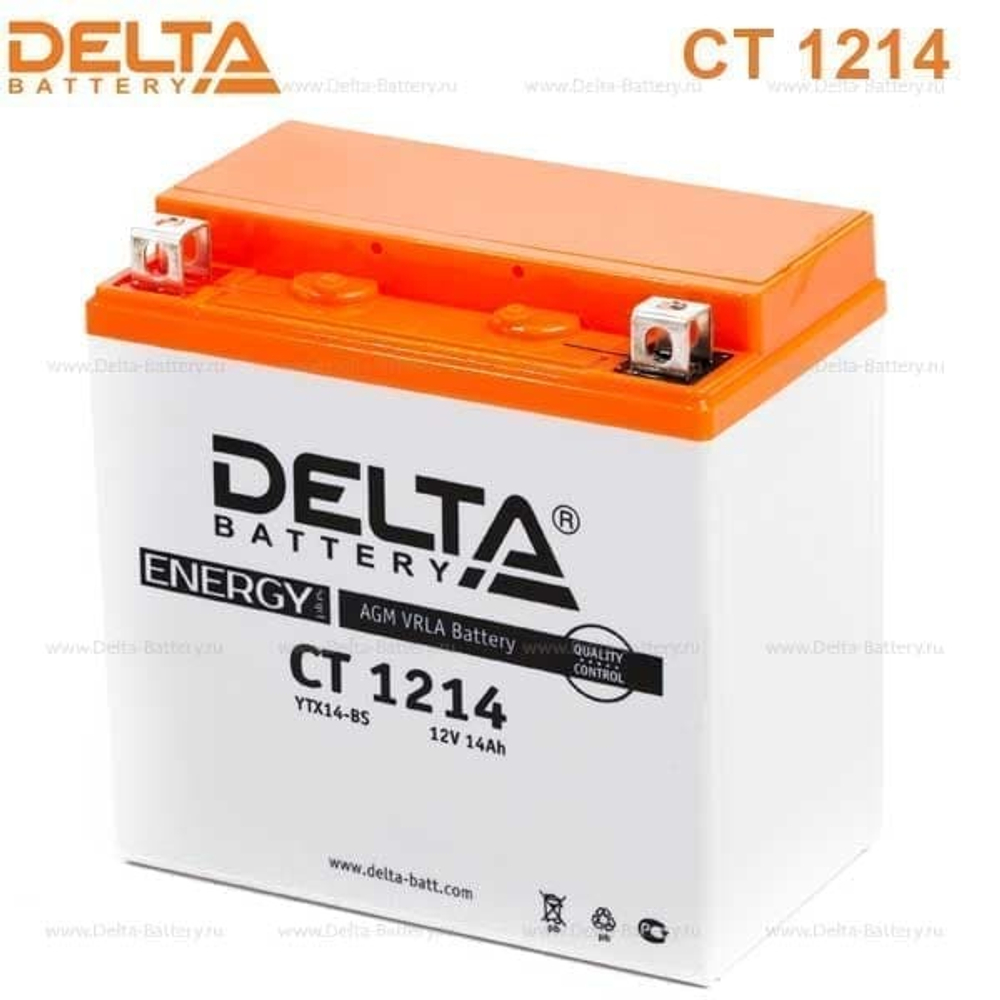 Аккумулятор Delta CT 1214 (12V / 14Ah) [YTX14H-BS, YTX16-BS, YB16B-A,YTX14-BS]