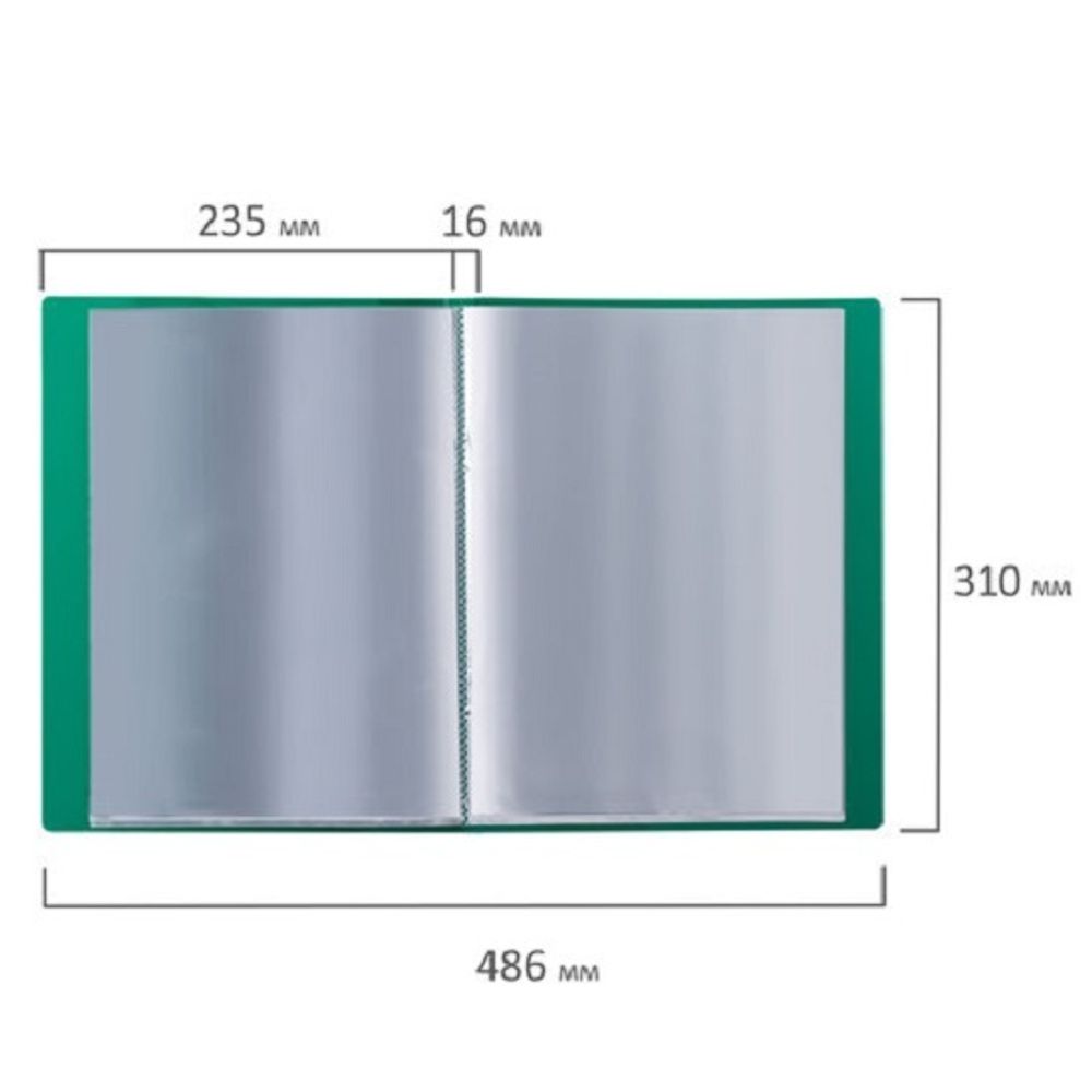 Папка с 20 вкладышами, Brauberg Стандарт, 600мкм, корешок 14мм с карманом, зелёная