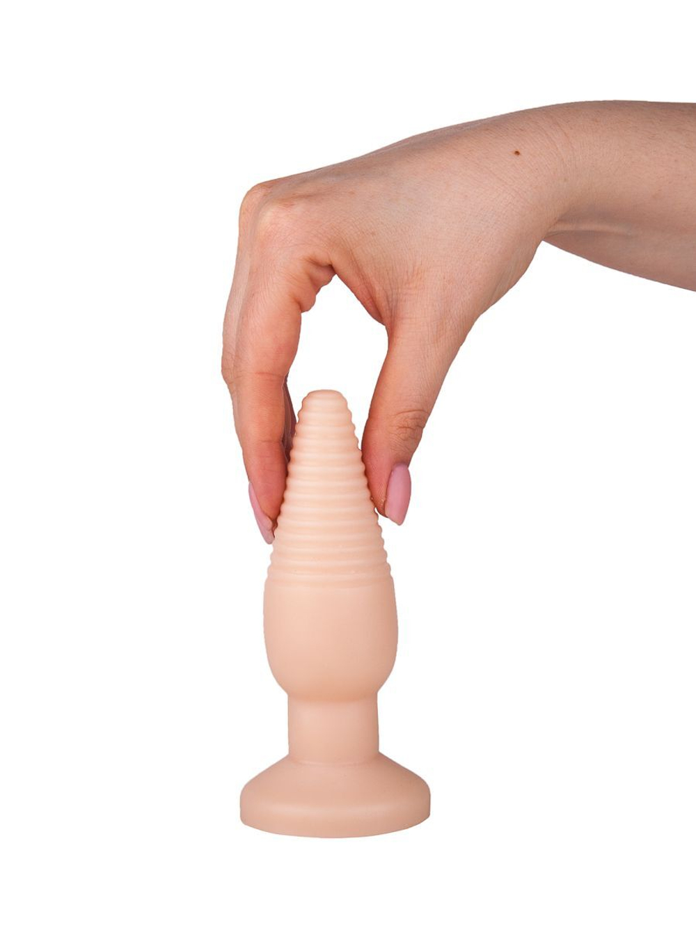 Телесная анальная пробка с рёбрышками - 14 см. (Цвет: телесный)