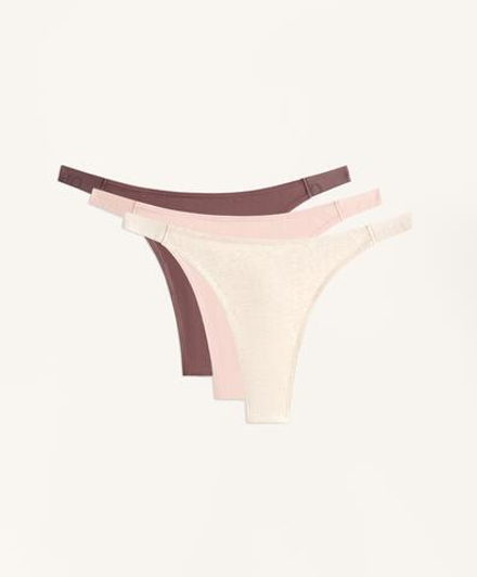 OYSHO Набор из трех пар трусиков-стрингов хлопковых с логотипом, каменный меланж