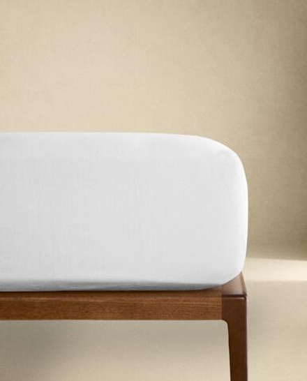 Простыня на резинке Zara Home хлопок, лён 100%, однотонный, 7150/900