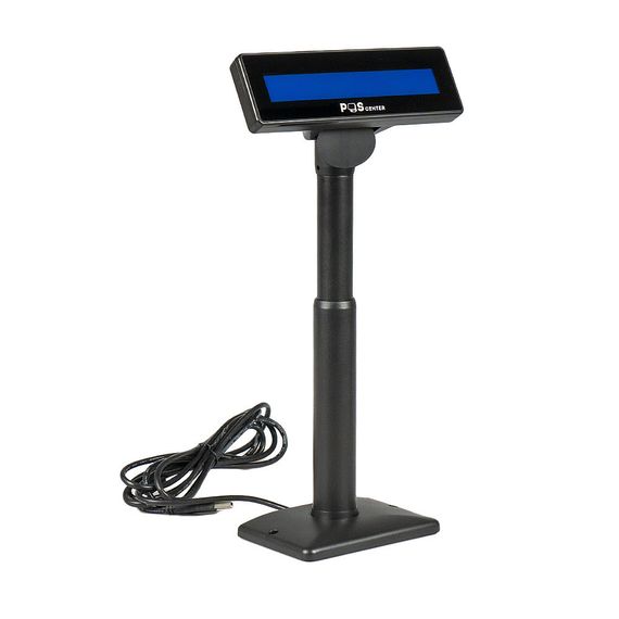 Дисплей покупателя POScenter PCP220 (LCD 2х20, белые символы на синем фоне) черный, подставка, USB кабель 3.0 м, PL2303TA, v.17В, защита от напряжения SMAJ5.0